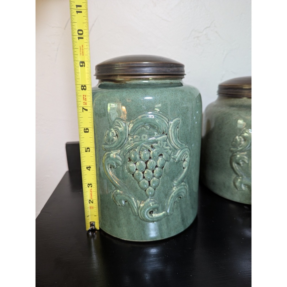 Seasons of Cannon Falls Glossy‎ Celadon Green Ceramic Canister Set (3) - Picture 6 of 8
